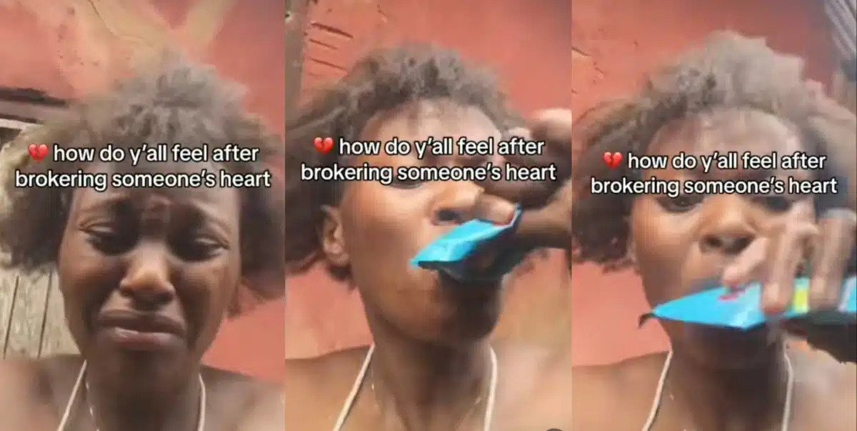 Video: Lady drinks hypo after her boyfriend broken her heart